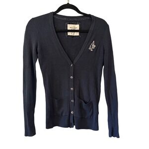 Abercrombie‎ Fitch VTG Navy Blue Ribbed Button Front Cardigan Sweater Preppy
